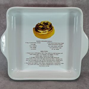 White Ceramic Raisin Cinnamon Roll Baking Dish Roasting Pan Square Casserole